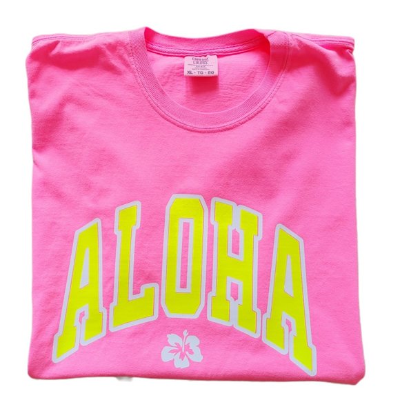 Aloha Hawaii Neon Pink Hibiscus T-Shirt - Picture 5 of 7